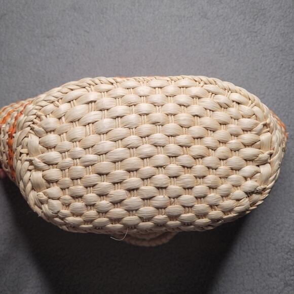 J. Crew Tote Bag Orange Natural Stripe Woven Raffia Straw Beach Market Vacation - Picture 4 of 7